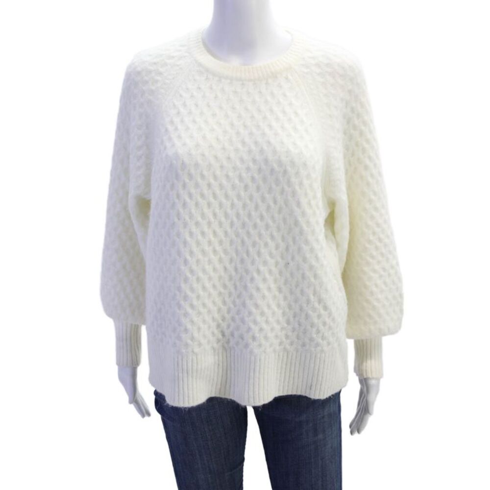 Line And Dot Womens Textured Knit Round Neck Long Sleeve Sweater White Size S